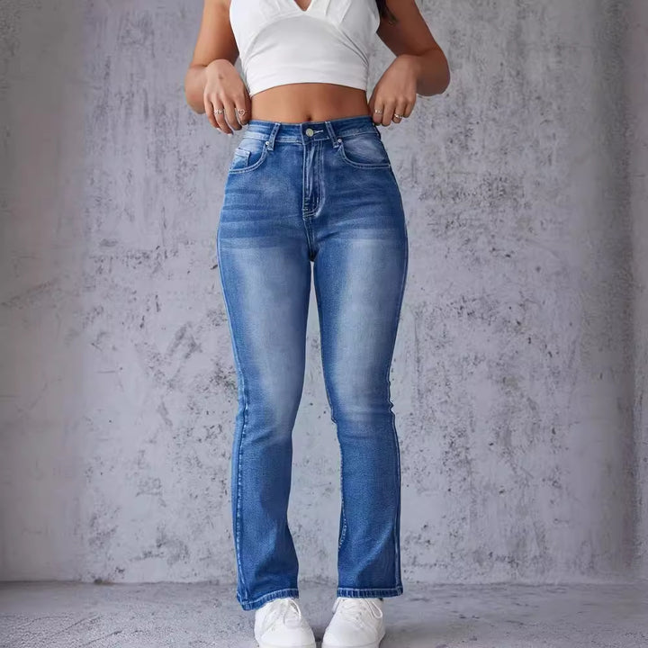 Damen Bootcut Jeans mit hoher Taille und leichtem Used-Look Drune