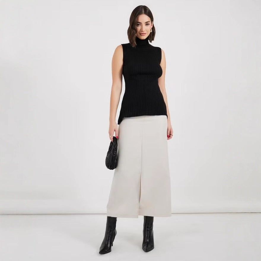 Damen Rollkragenpullover ohne Ärmel mit senkrechtem Rippenmuster Drune