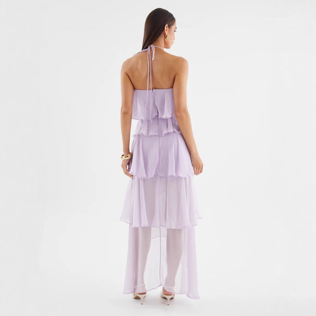 Damen Chiffon Maxikleid mit mehrschichtigen Rüschendetails Drune
