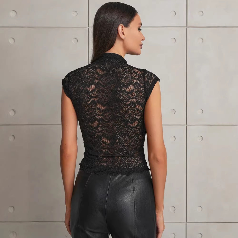 Damen Spitzenbluse mit Stehkragen Drune