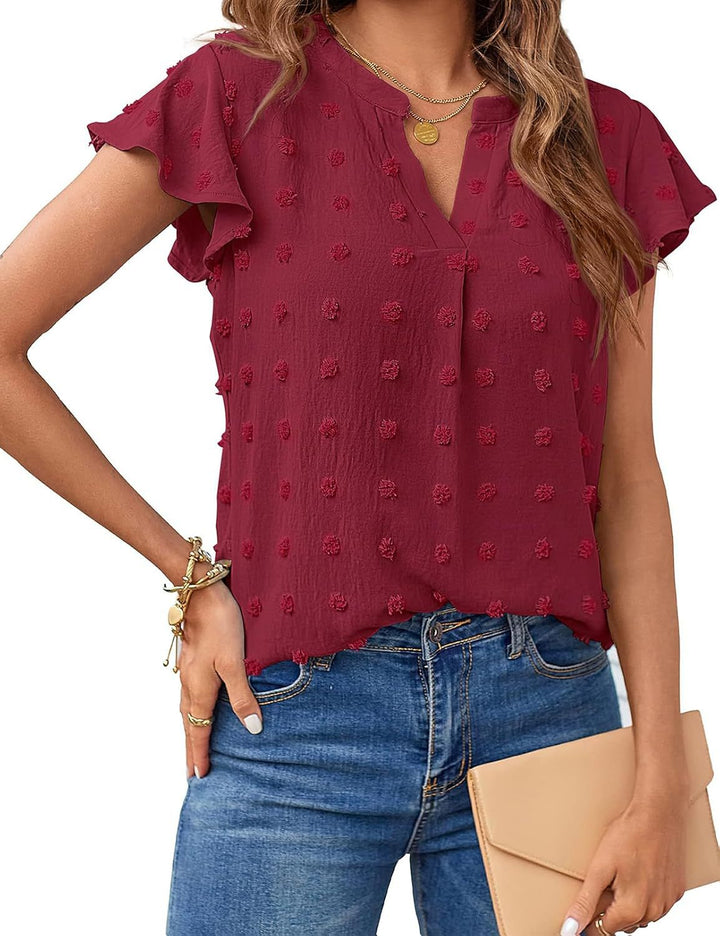 Damen Kurzarm Strukturiertes Blusenshirt Drune