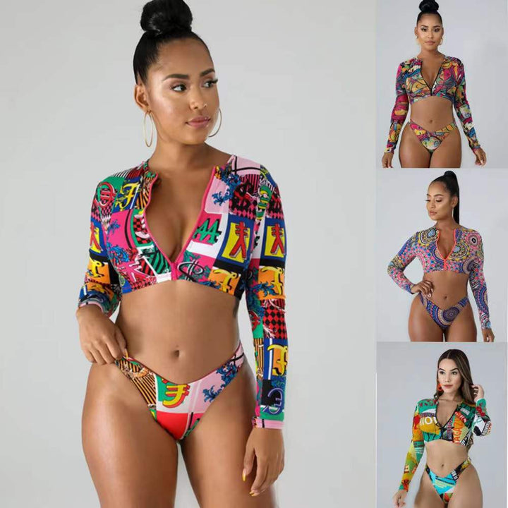 Damen Surf-Bikini-Set mit langärmeligem Oberteil und modischem Reißverschluss Drune