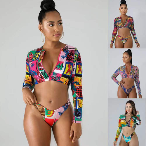 Damen Surf-Bikini-Set mit langärmeligem Oberteil und modischem Reißverschluss Drune