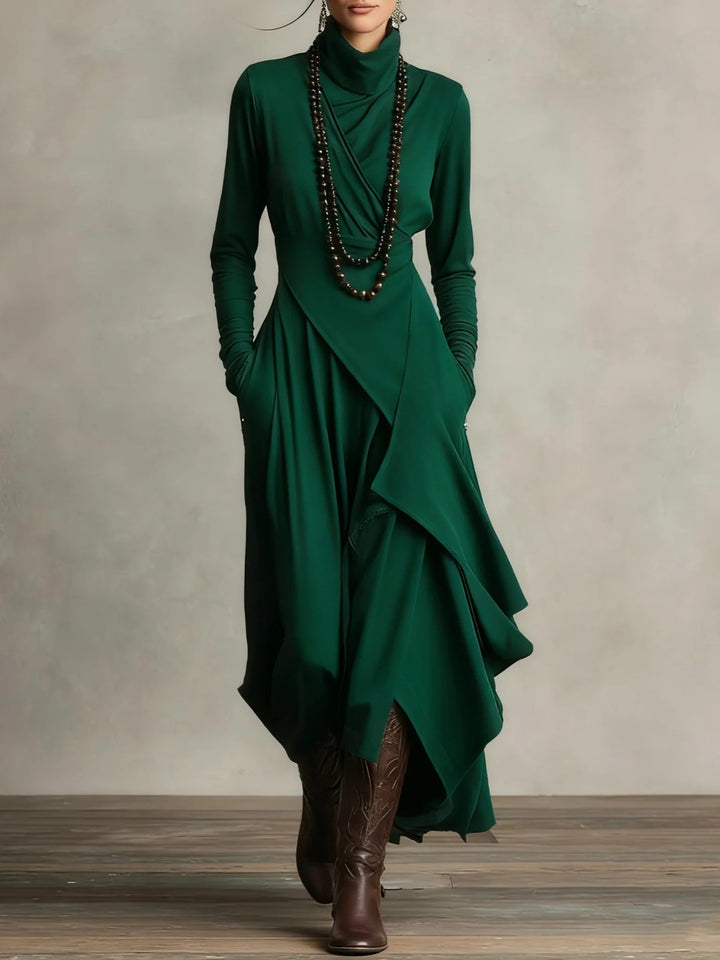 Damen Elegantes Maxikleid mit drapiertem Oberteil und asymmetrischem Schnitt Drune