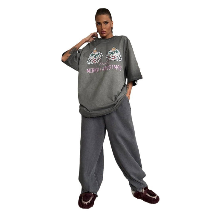 Damen Oversized Sweatshirt mit grafischem Weihnachtsmotiv Drune