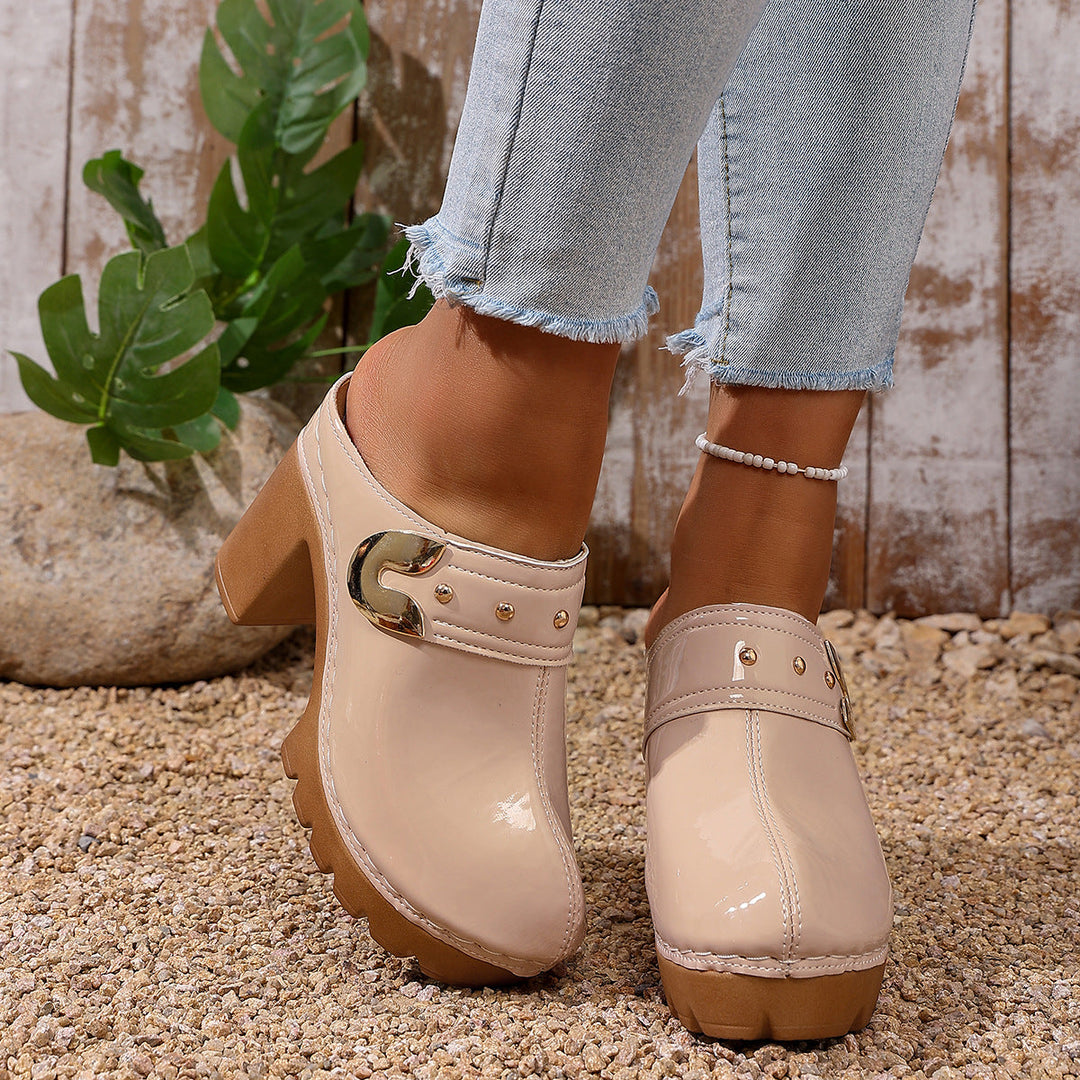 Damen Hochwertige Clogs mit Holzsohle Drune