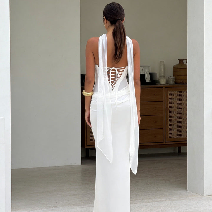 Damen Elegantes schulterfreies Maxikleid mit verführerischem Rüschendetail Drune