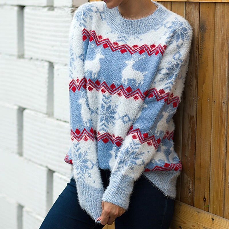 Damen Strickpullover mit festlichem Rentier- und Schneeflockenmotiv Drune
