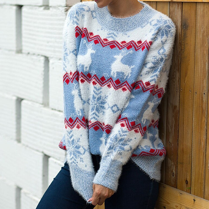 Damen Strickpullover mit festlichem Rentier- und Schneeflockenmotiv Drune