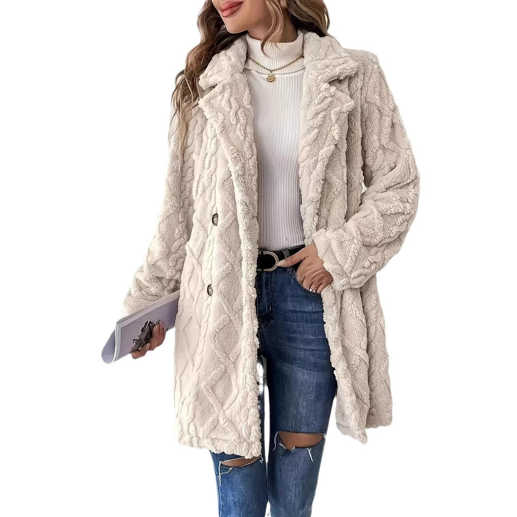 Damen Flauschige Longjacke mit strukturiertem Design Drune