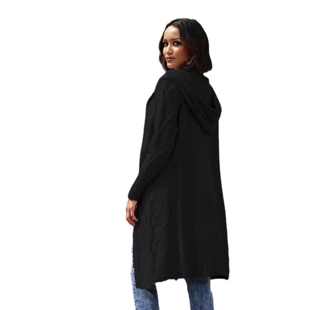 Damen Strickmantel mit Kapuze und dekorativem Zopfdesign Drune