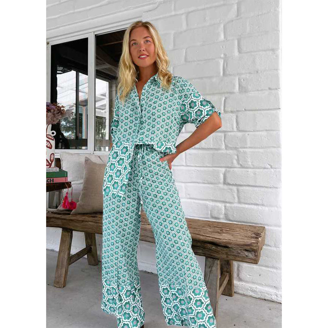 Damen Chice Blusen-Hosen-Kombination mit floralem Druck und weitem Schnitt Drune
