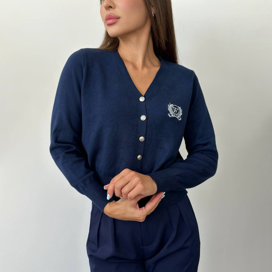 Damen elegante Strickjacke mit Knopfdetails und V-Ausschnitt Drune
