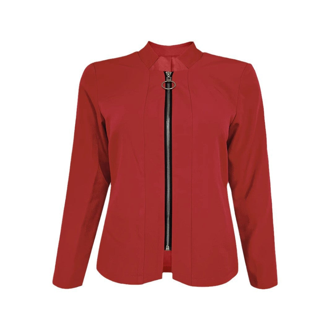 Damen Moderne Blazerjacke mit Asymmetrischem Reißverschluss und Figurbetontem Schnitt Drune