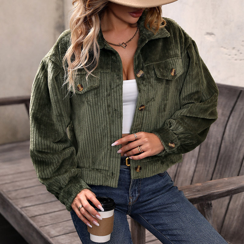 Damen Strickjacke im lässigen Cord-Look mit dekorativen Knöpfen und zwei Brusttaschen Drune