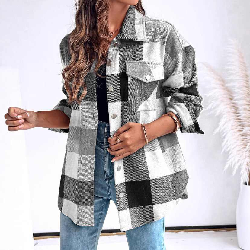 Damen Übergröße Karo-Hemdjacke Drune