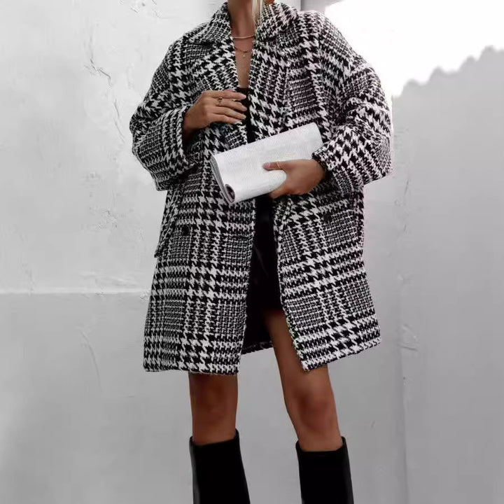 Damen Oversized Karomantel mit Luxus-Design und lässigem Schnitt Drune