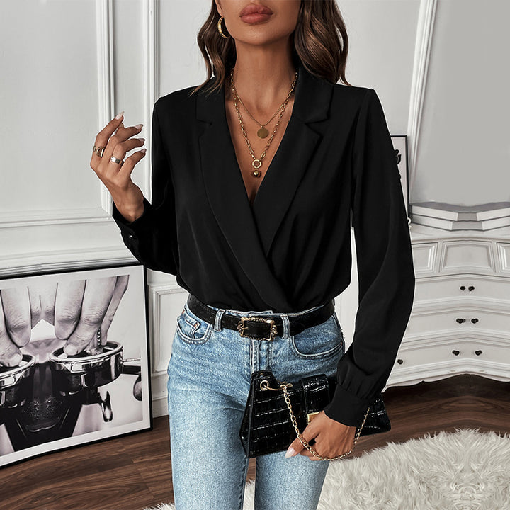 Damen Bluse im Body-Stil mit elegantem Wickeldesign Drune