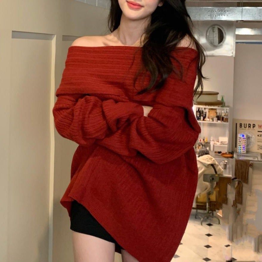 Damen Off-Shoulder Pullover aus strukturiertem Strickmaterial Drune