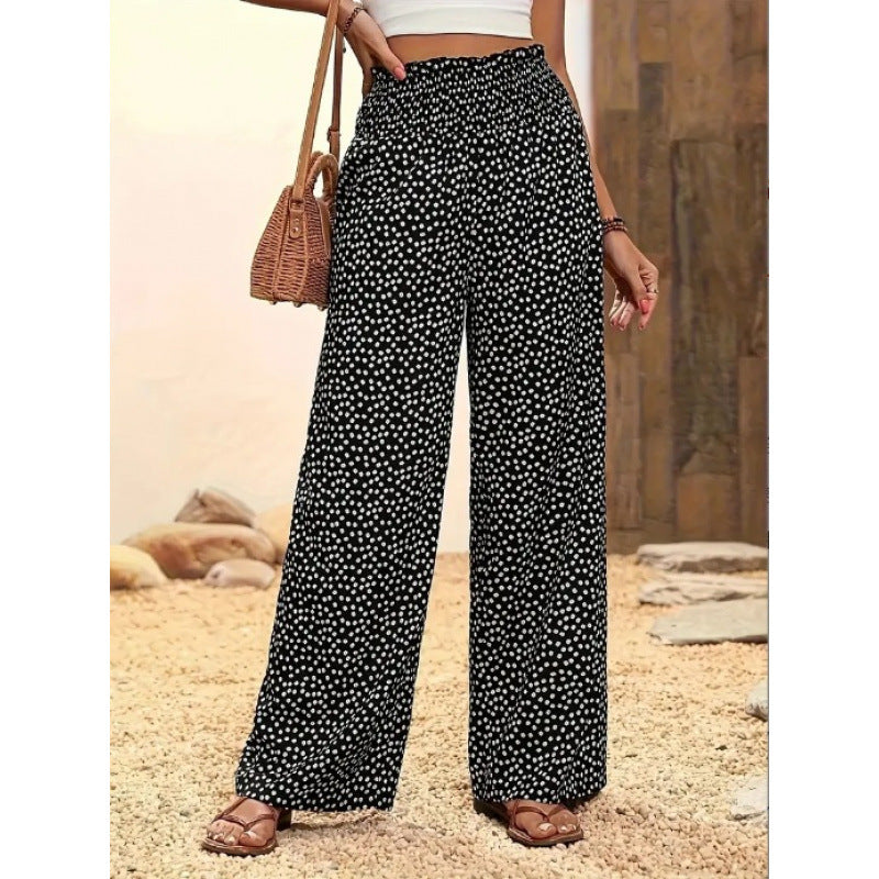 Damen Weite Blumenmuster-Hose mit elastischem Bund und hohem Taillenschnitt Drune