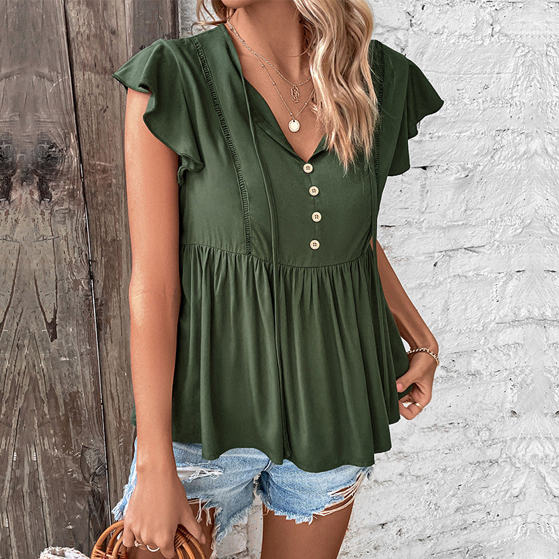 Damen Bluse mit Rüschendetails und Knopfverschluss Drune