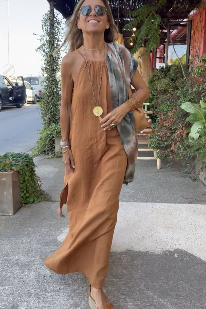 Damen Lässiges Maxikleid aus leichtem Leinenstoff mit raffinierten Seitenschlitzen Drune