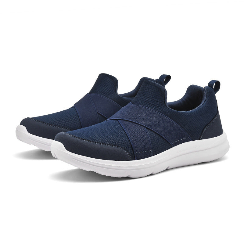 Damen nan elastischer Slip-On Komfort-Sneaker mit atmungsaktivem Strickoberteil, gekreuzten Stretchriemen und dämpfender EVA-Sohle Drune