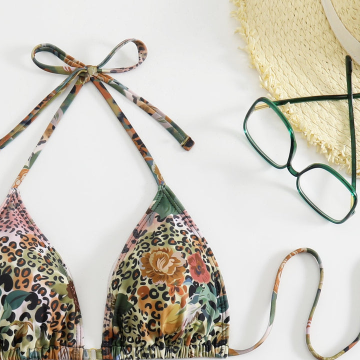 Damen Triangel-Bikini-Set mit floralem Leopardenmuster Drune