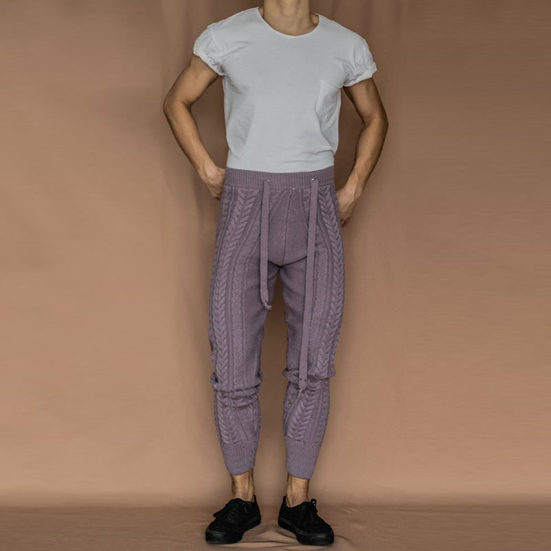 Herren Strickhose mit dezentem Zopfmuster und praktischem Bindegürtel Drune