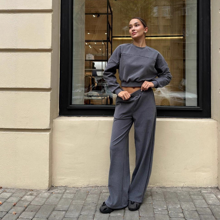 Damen Sportliches Oberteil und Hose Set mit elastischem Bund und Kontrastnähten Drune