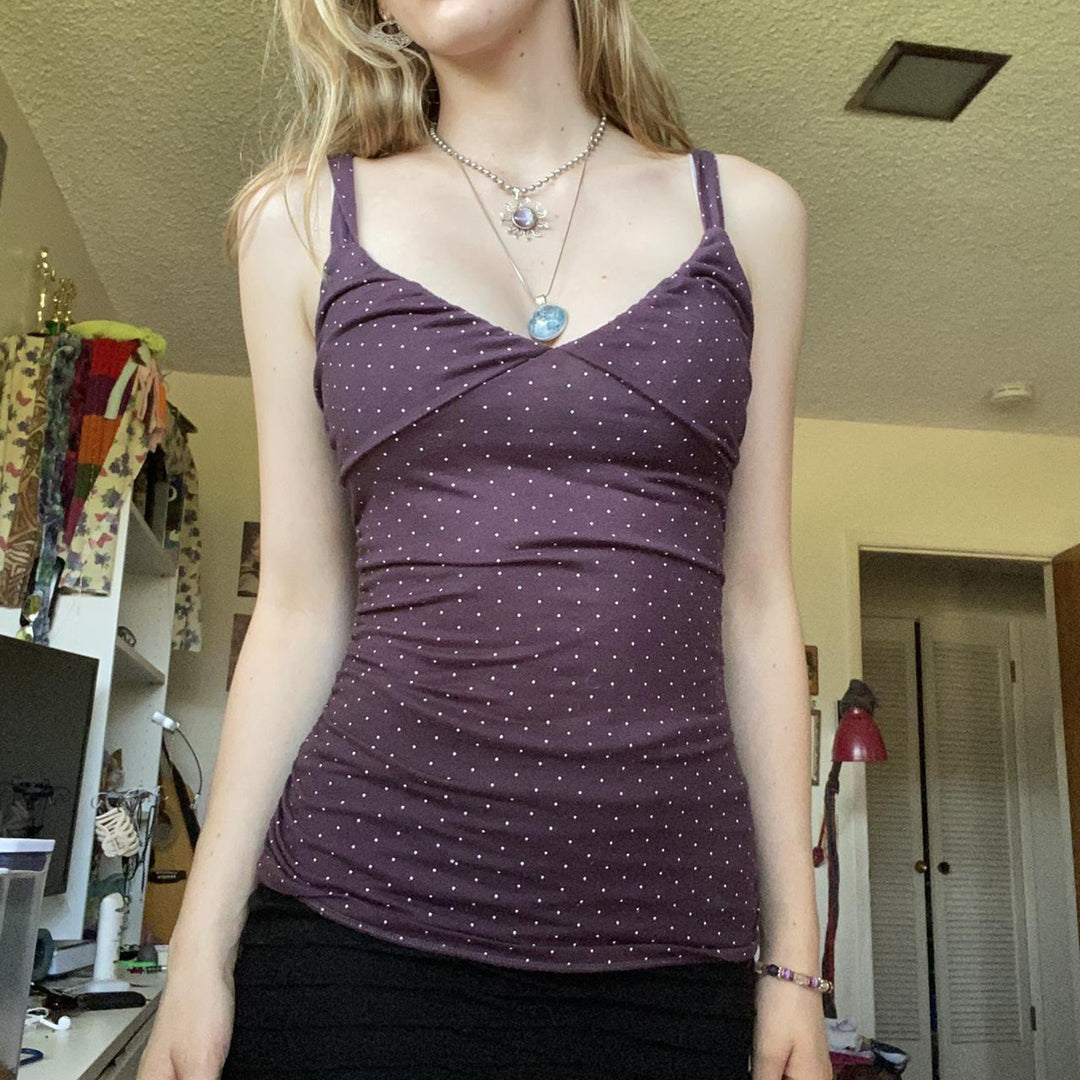 Damen Spaghetti-Trägertop mit elegantem Wickeldesign und Polka-Dots Drune