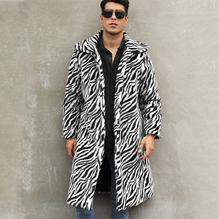 Herren modischer Plüschmantel mit Zebra-Muster Drune