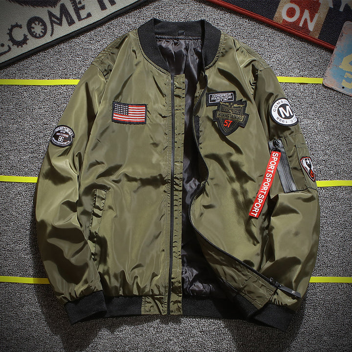 Herren nan stylische Bomberjacke mit Patch-Details und Ärmeltasche Drune