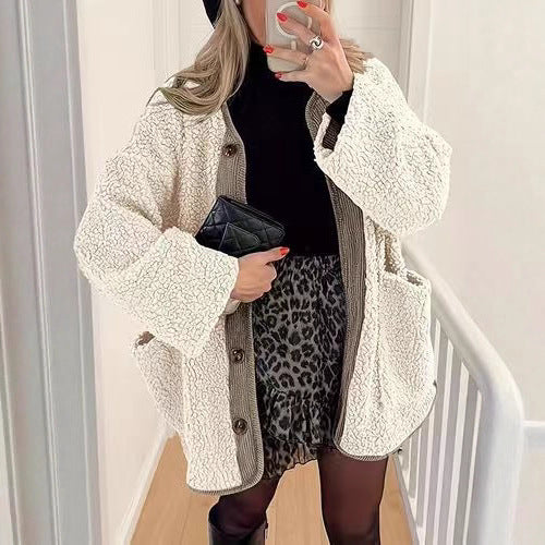 Damen Kuschelige Teddyjacke mit Knopfverschluss und weiter Schnitt Drune