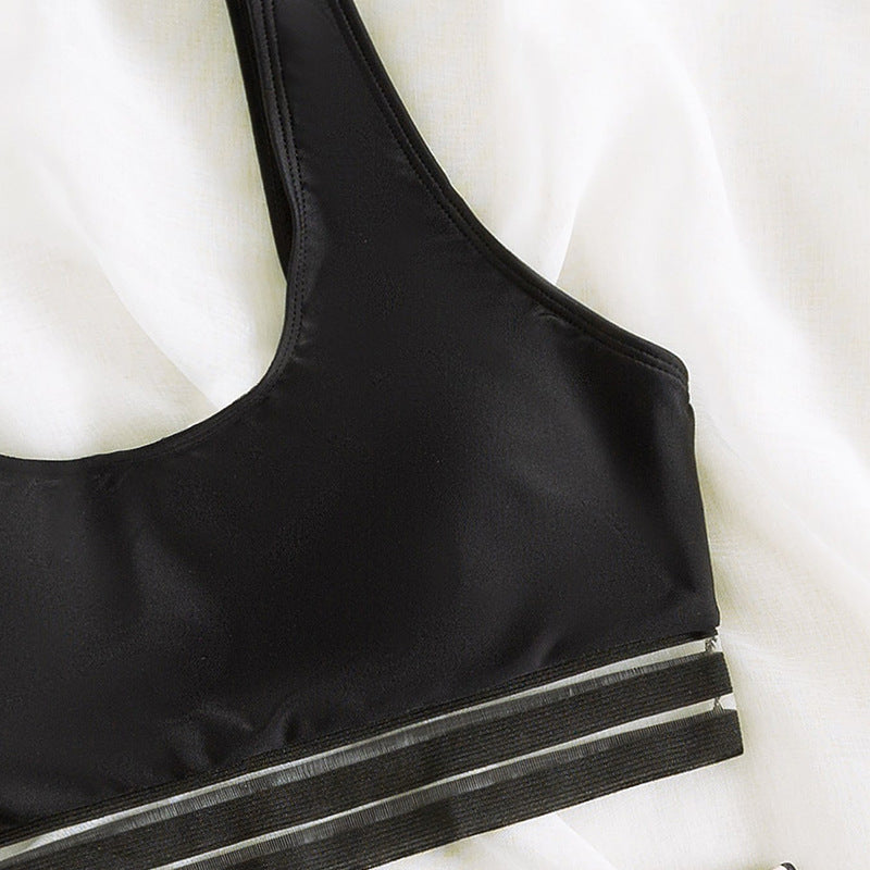Damen Sport-Bikini-Set mit rückenfreiem Oberteil und hohem Bund Drune