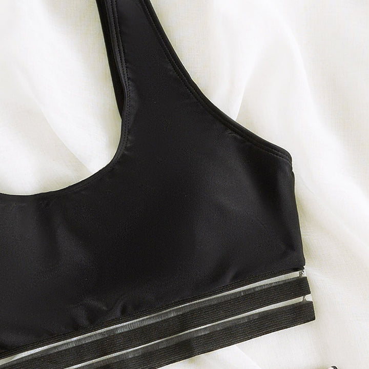 Damen Sport-Bikini-Set mit rückenfreiem Oberteil und hohem Bund Drune