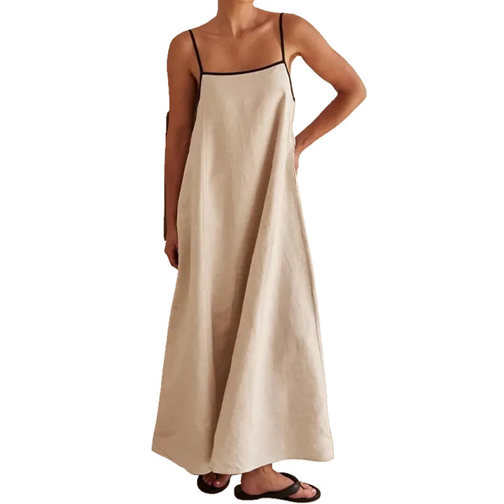 Damen Maxikleid mit lockerem Schnitt und verstellbaren Spaghettiträgern Drune