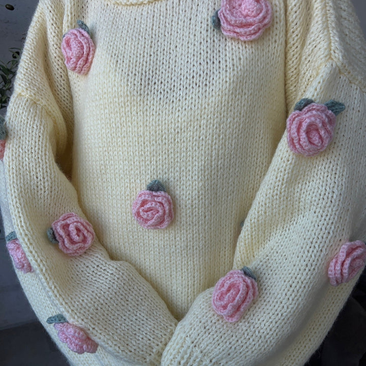 Damen Strickpullover mit floralen Applikationen und lässiger Passform Drune