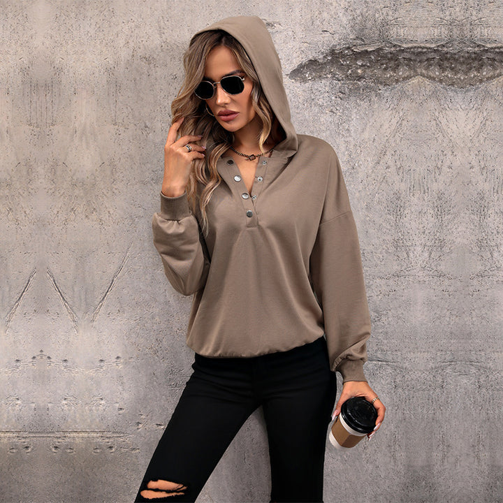 Damen gemütlicher Hoodie mit Knopfleiste und lässigem Schnitt Drune