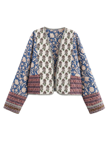 Damen Patchwork-Jacke mit floralen Mustern und weitem Schnitt Drune