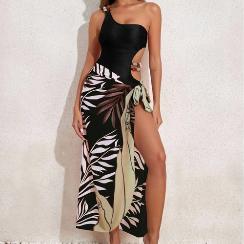 Damen Badeanzug-Set mit asymmetrischem Oberteil und elegantem Sarong Drune