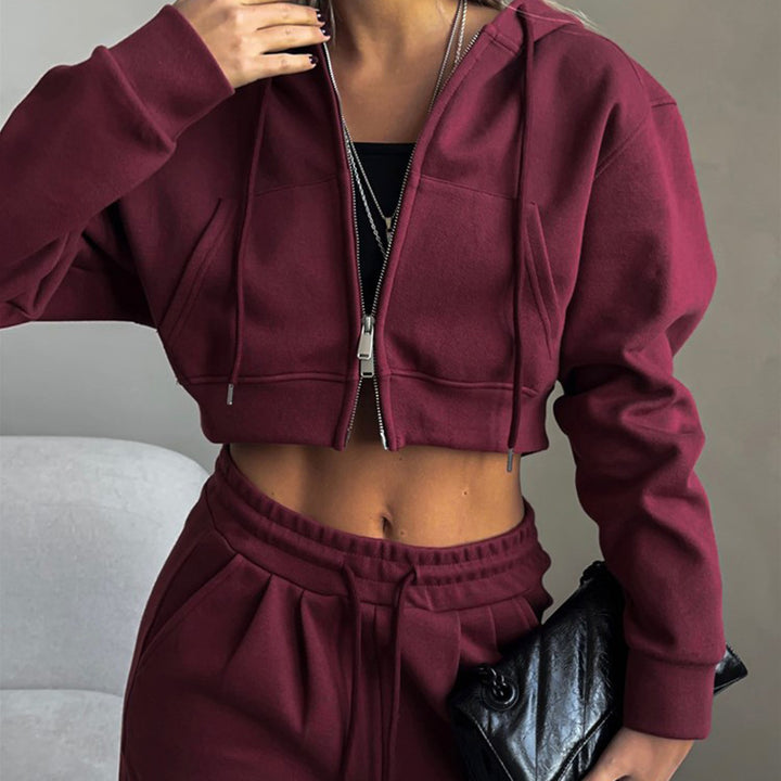 Damen lässiges Set mit cropped Hoodie und weiten Jogginghosen Drune