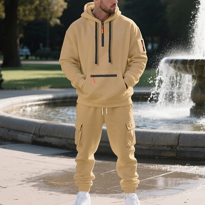 Herren nan Urbaner Cargo-Jogginganzug mit Kapuzenhoodie und Reißverschlusstaschen Drune