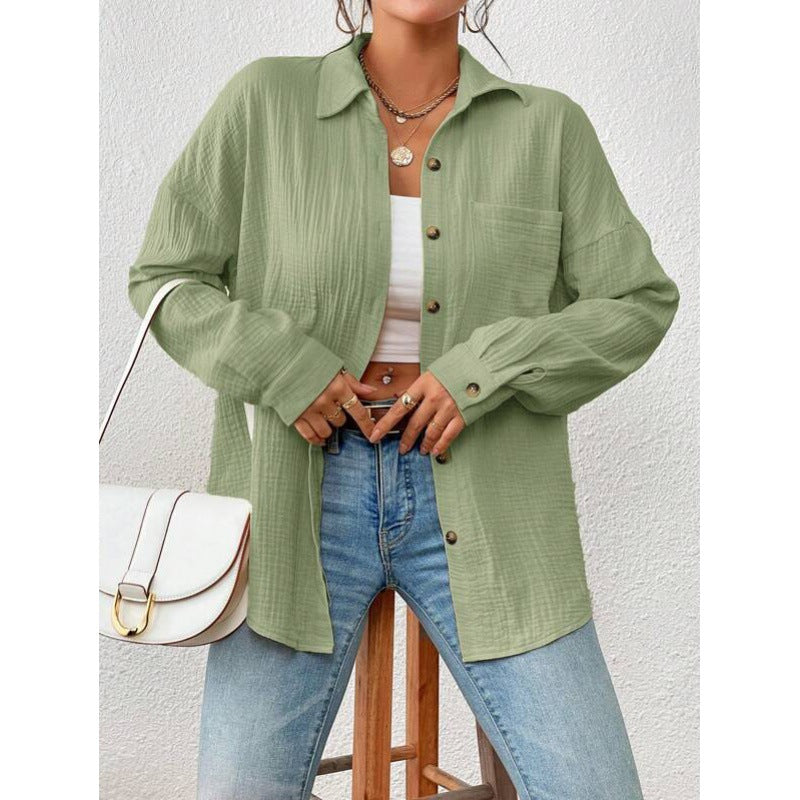Damen lässige Overshirt-Bluse mit Knopfdetails Drune