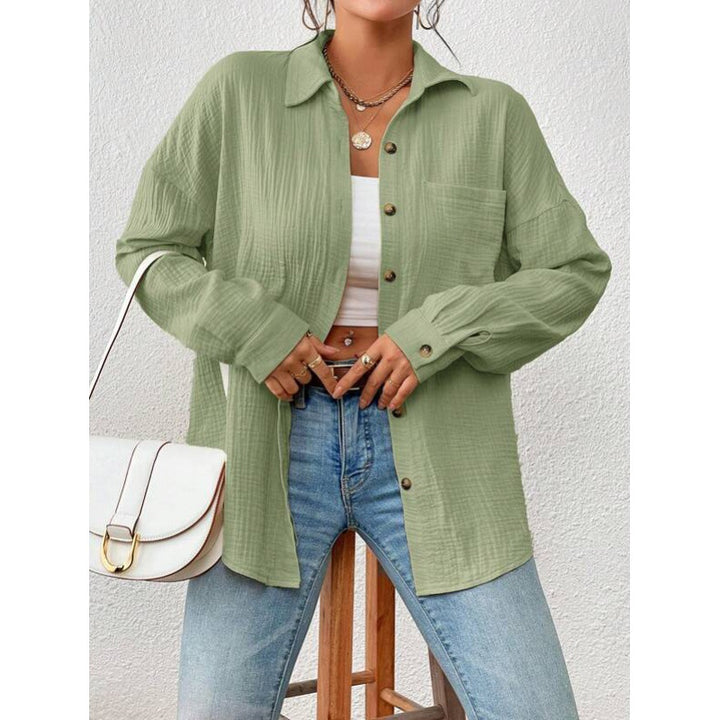 Damen lässige Overshirt-Bluse mit Knopfdetails Drune
