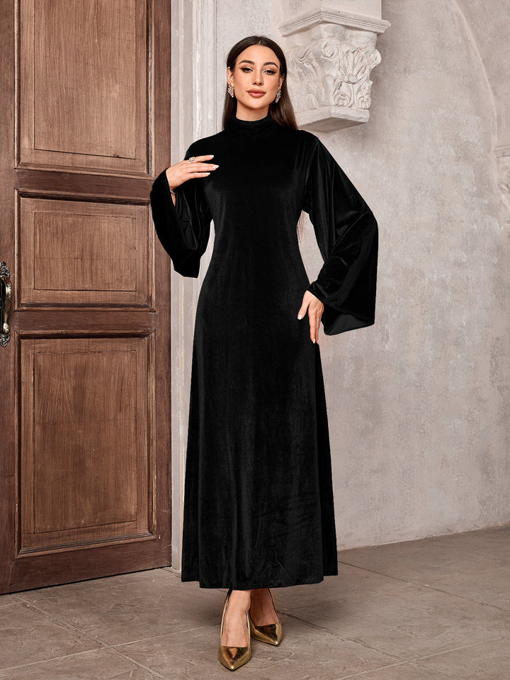 Damen tailliertes Maxikleid aus luxuriösem Samt mit voluminösen Ärmeln Drune