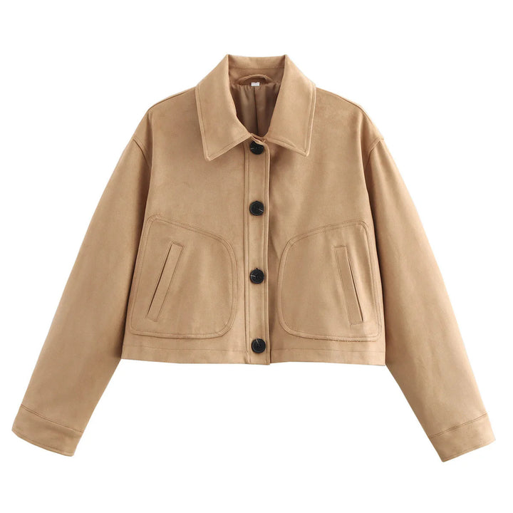 Damen cropped Jacke aus hochwertigem Wildlederimitat mit großen Taschen Drune