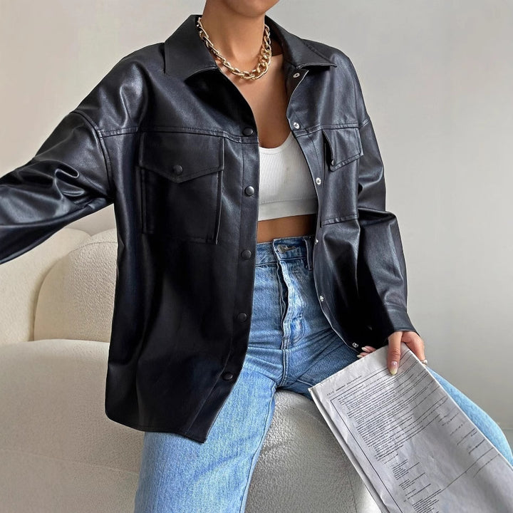 Damen Kunstleder Overshirt Drune