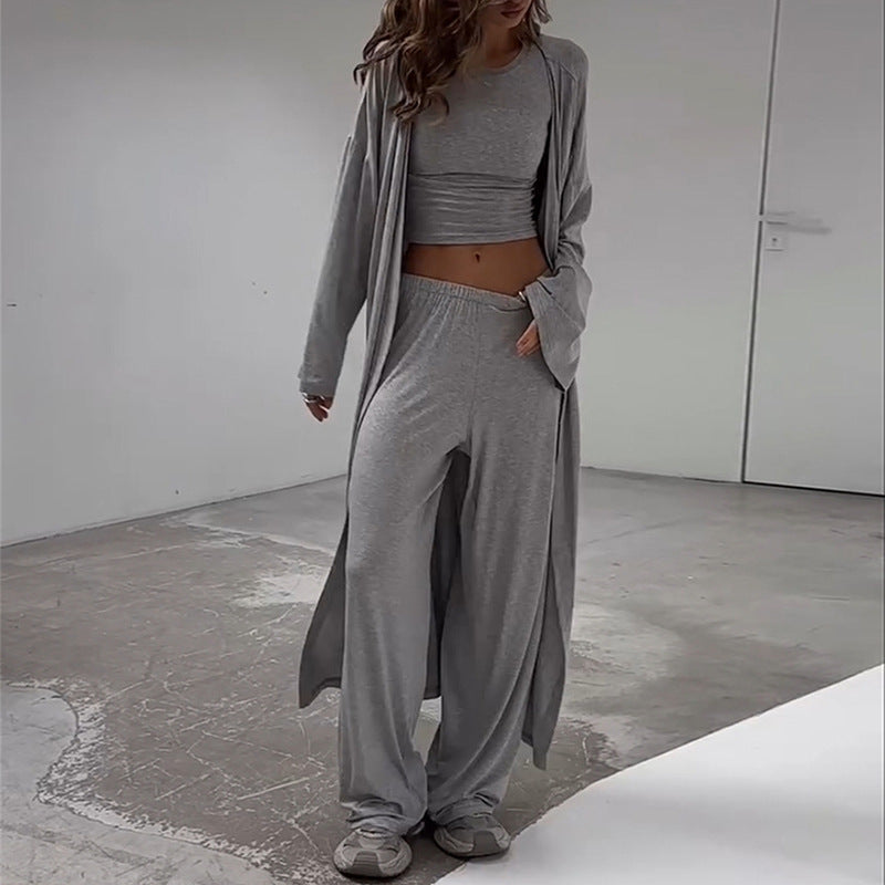 Damen gemütliches Loungewear-Set mit weitem Cardigan und Cropped Top Drune