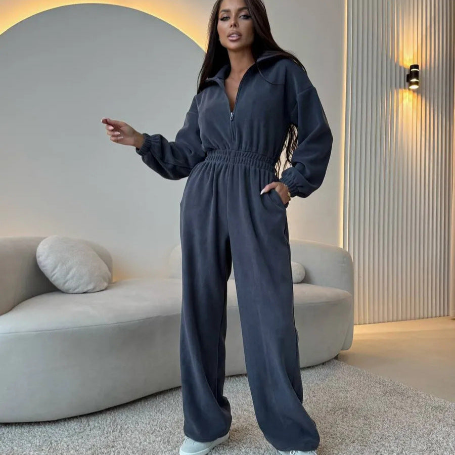 Damen Sportlicher Jumpsuit mit High-Waist Bund und verdecktem Reißverschluss Drune